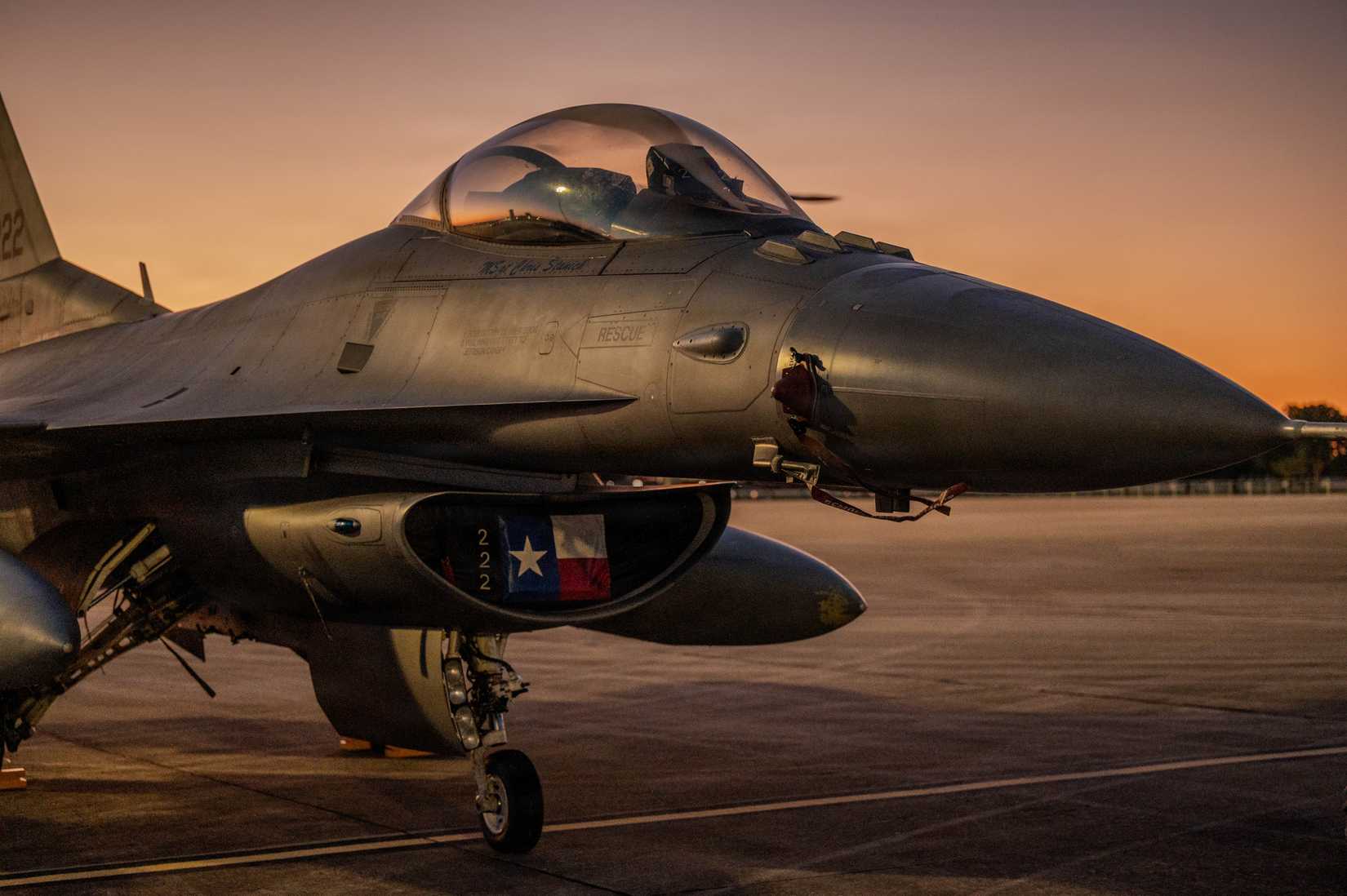 Air Force F-16 Fighting Falcon, assigned to 149th Fighter Wing, sits on the ramp at Joint Base San Antonio-Randolph, May 2, 2026.