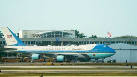 Air Force One on tarmac at Palm Beach International Airport in Florida.