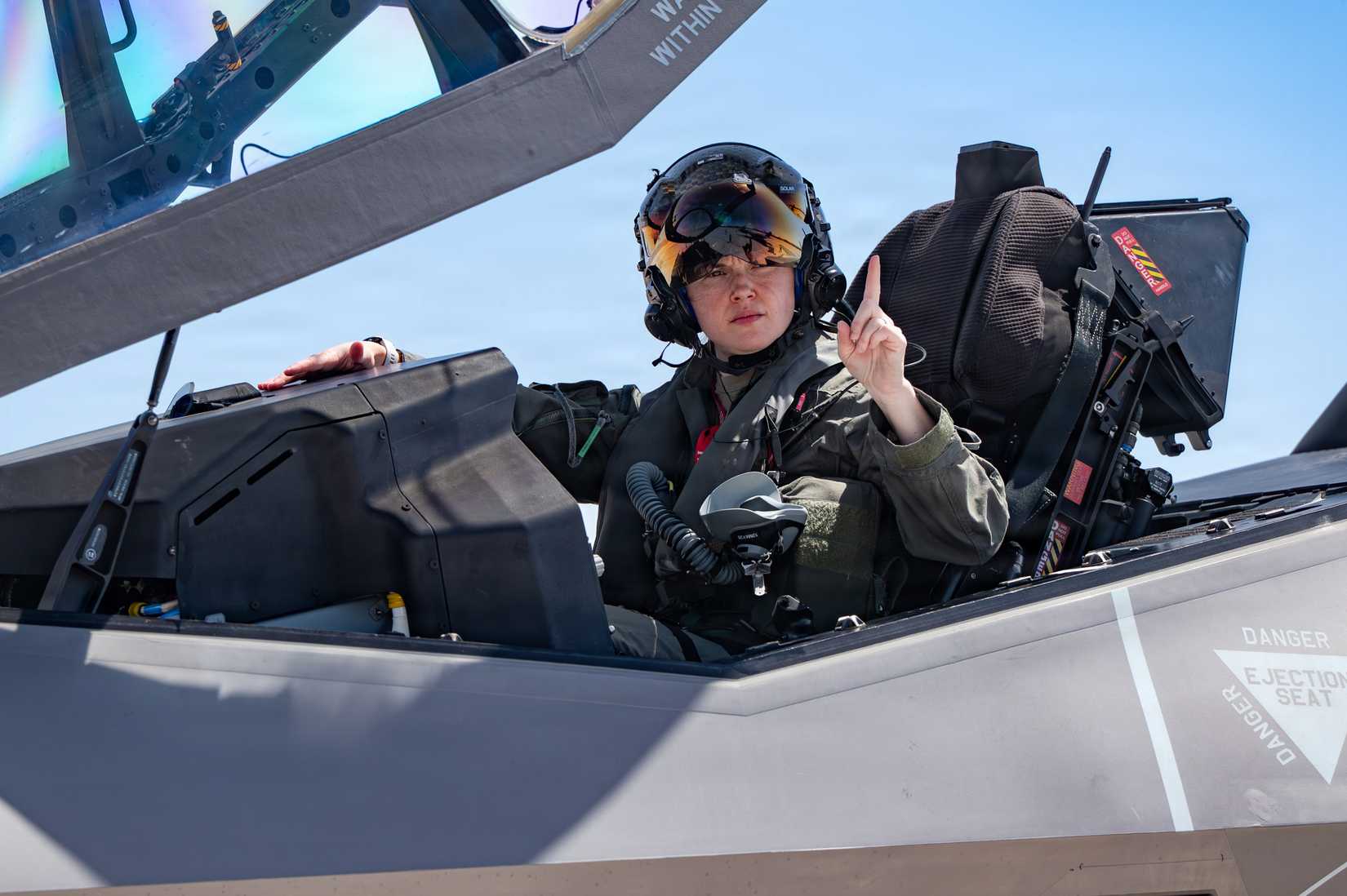 Air Force pilot assigned to the 115th Fighter Wing, Wisconsin Air National Guard, waits to taxi out anF-35A Lightning II aircraft.