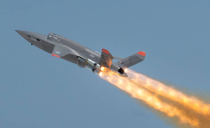 Air Force XQ-58A Valkyrie, an autonomous, low-cost tactical unmanned air vehicle, flies over Eglin Air Force Base’s Gulf Test and Training Range.