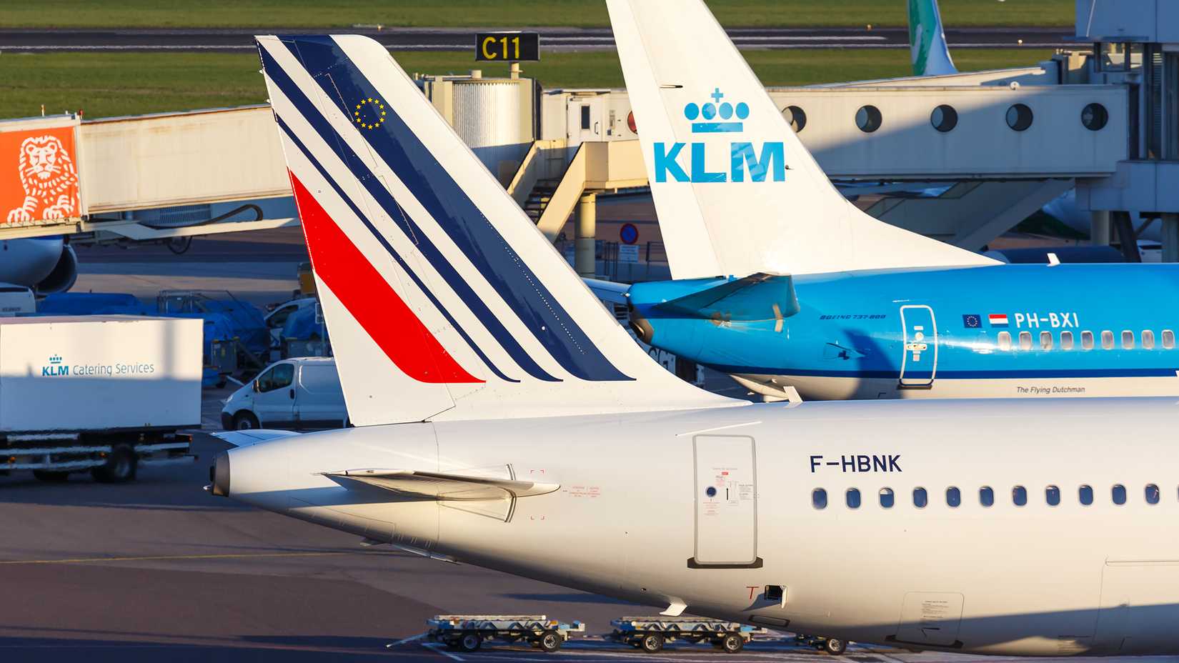 Air France and KLM aircraft at AMS