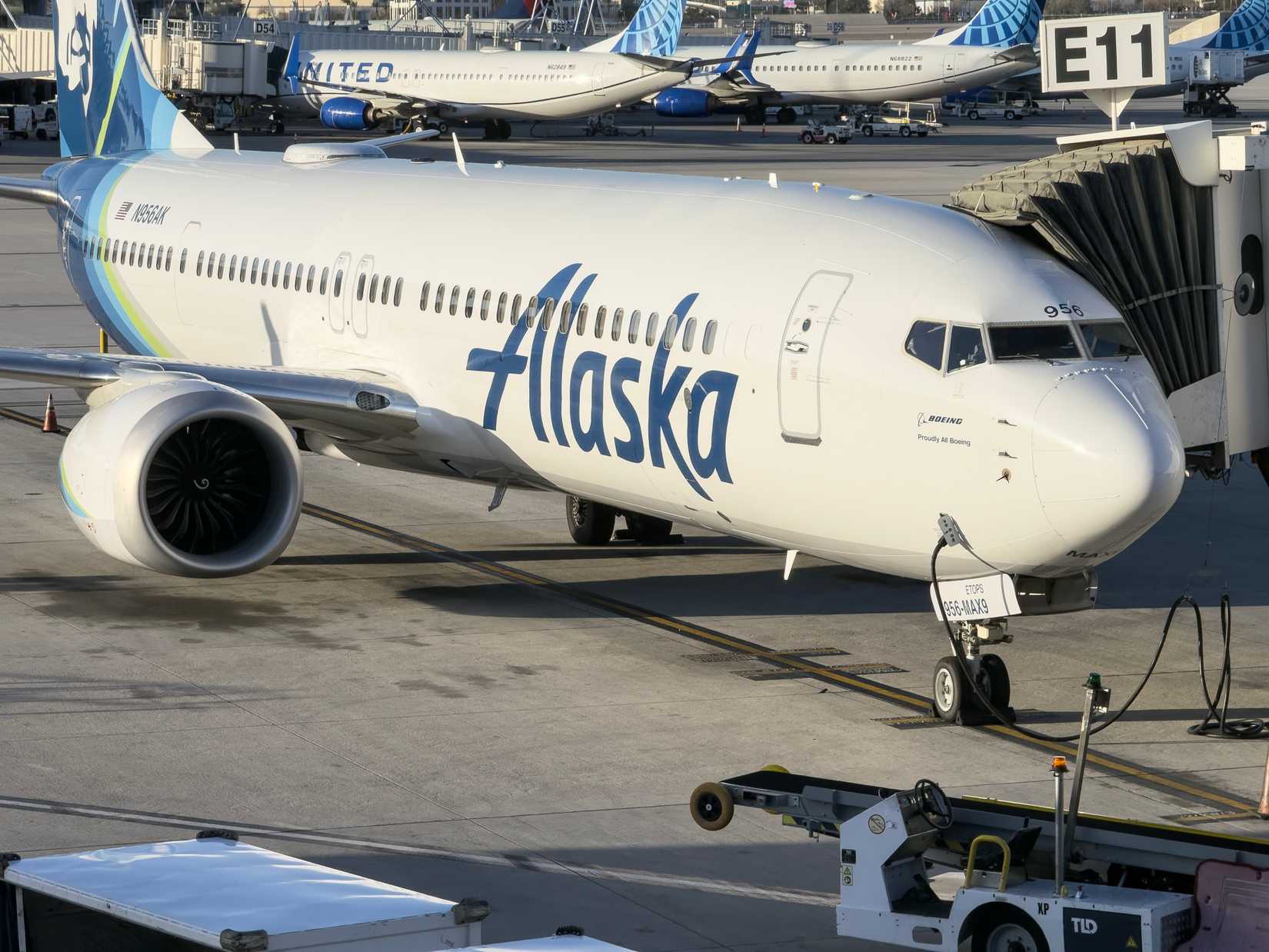 Alaska Airlines Boeing 737 MAX9 at the gate of LAS Las Vegas Harry Reid international airport.