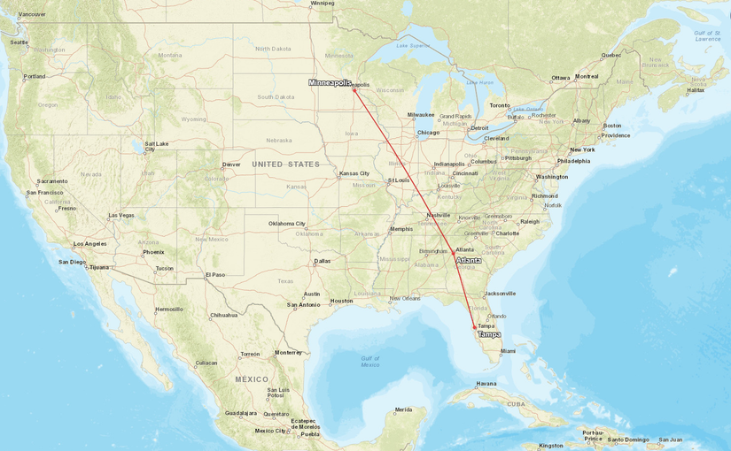 Atlanta to Minneapolis & Tampa Map