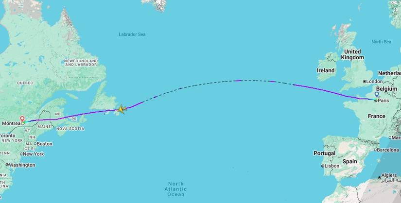 Paris CDG to Detroit DTW flight diverted to Montreal YUL