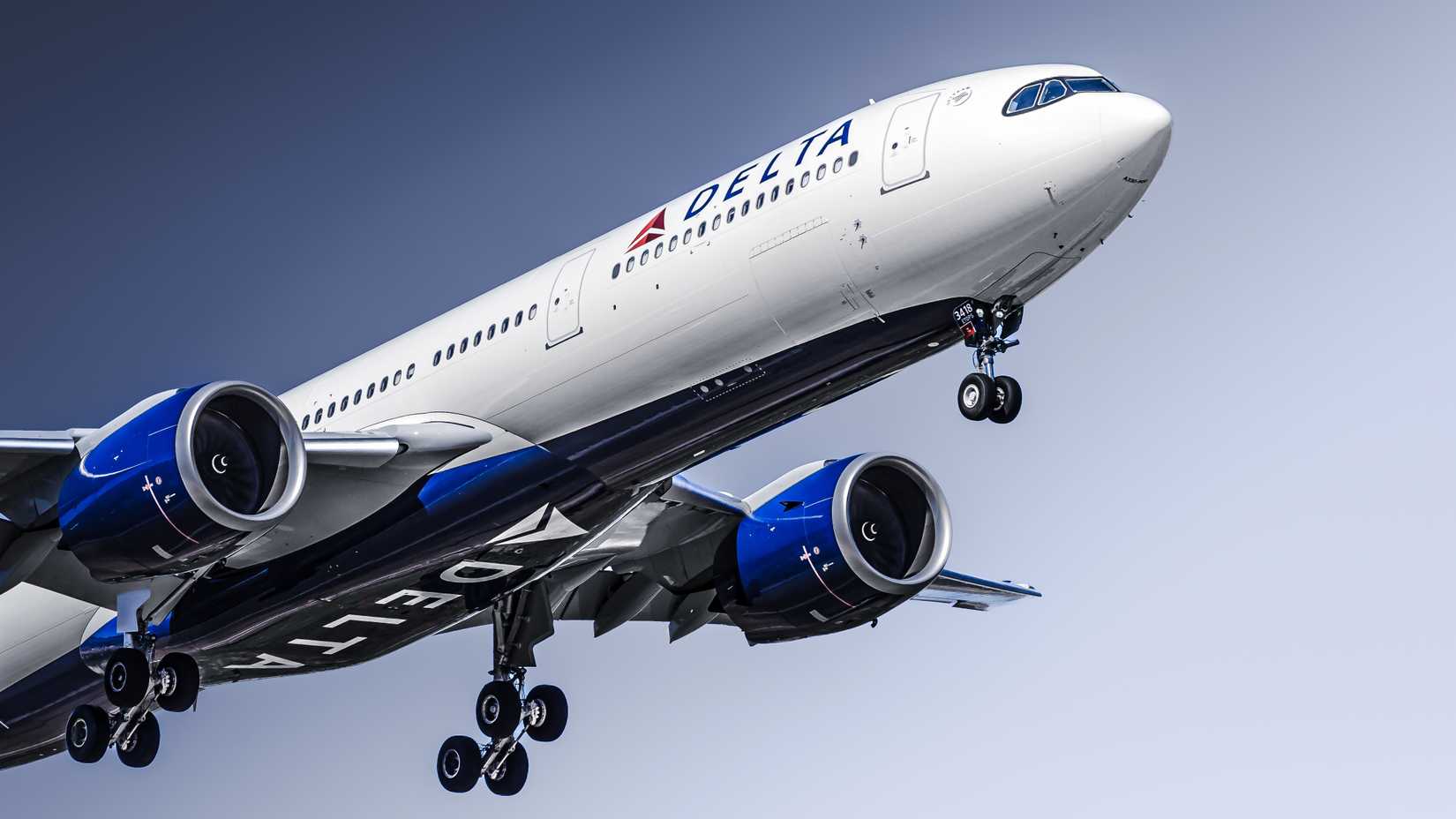 Delta A330neo flying closeup