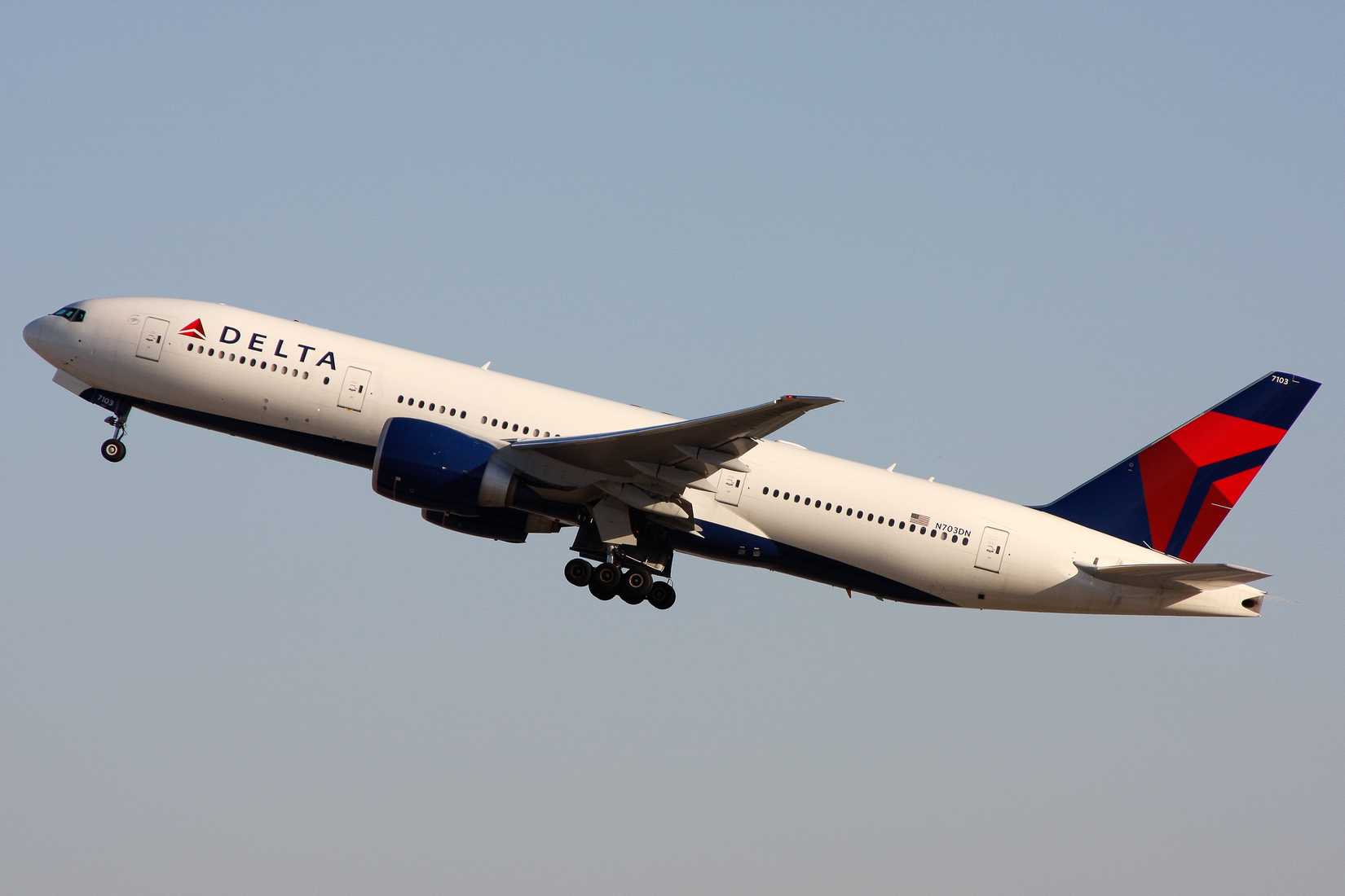 Delta Airlines Boeing 777-200 departing Atlanta Hartsfield airport.