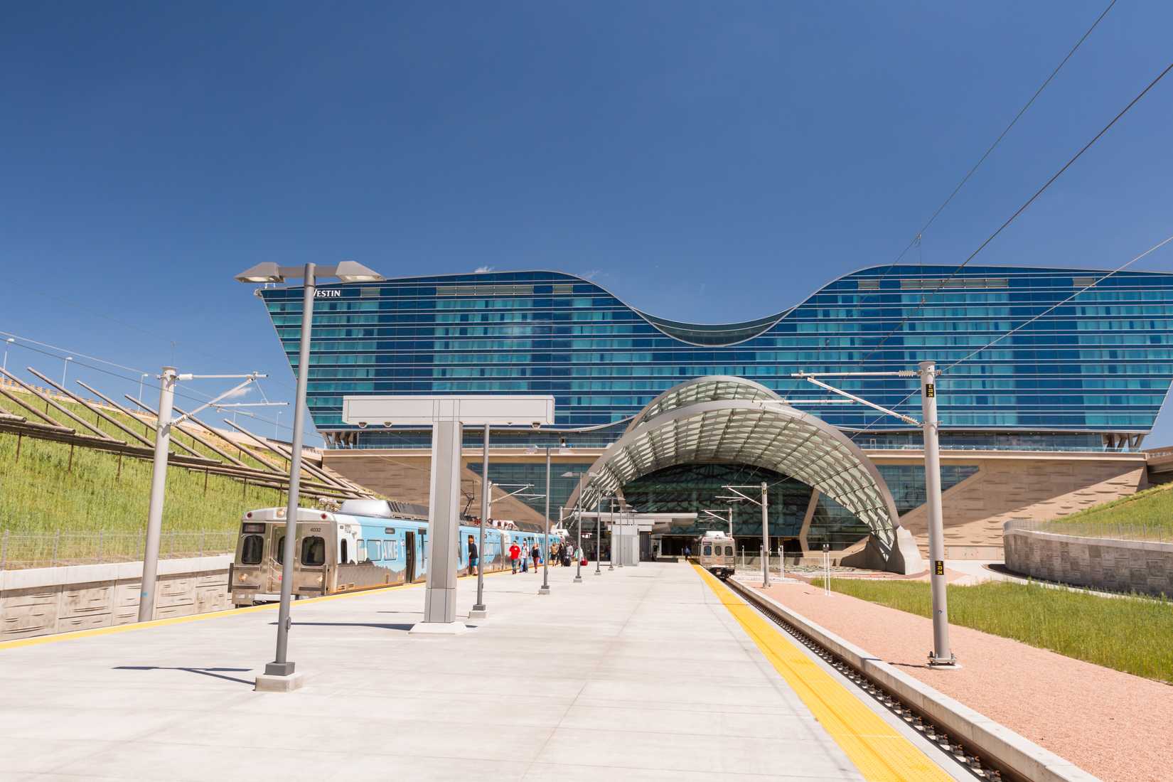 Denver Airport commuter rail station in the Summer.