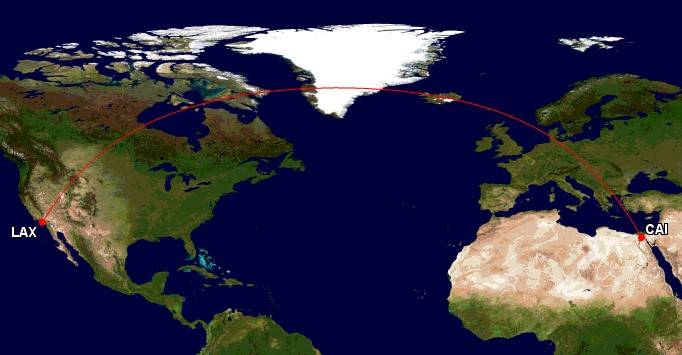 Egypt Air Los Angeles to Cairo route map