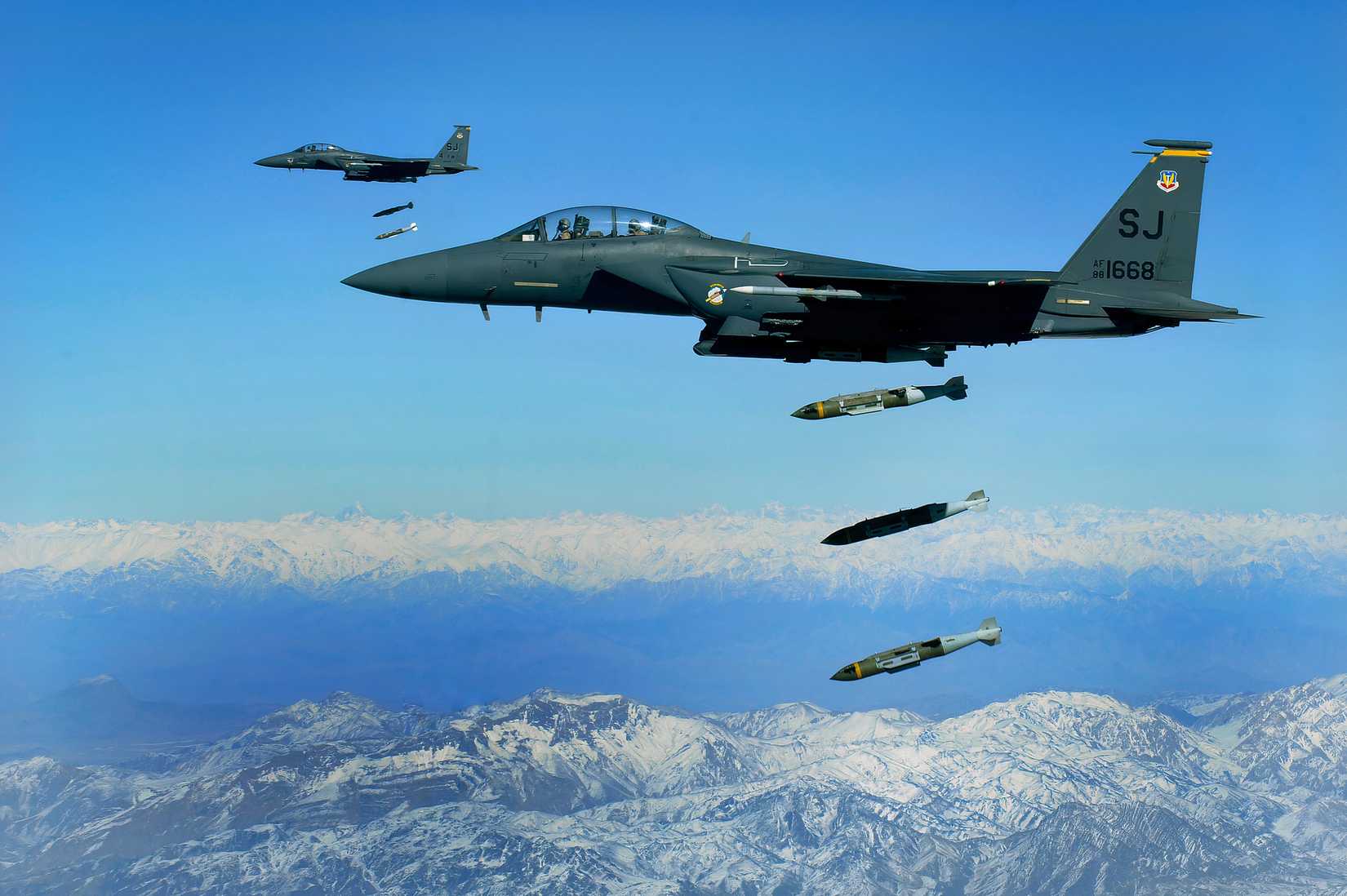 F-15 on a bombing run.