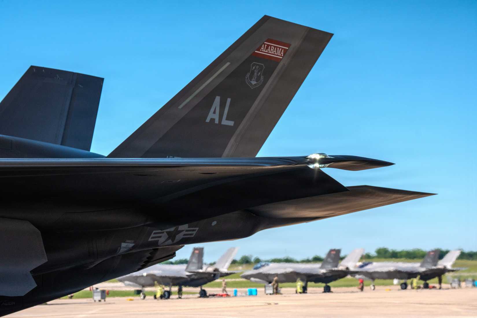 F-35A Lightning IIs assigned to the 100th Fighter Squadron prepare for takeoff at Danelly Field, Ala., May 3, 2026.