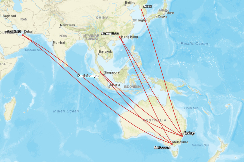 Former Australian A380 Routes Map