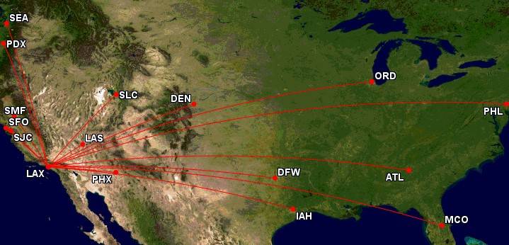 Frontier routes from Los Angeles LAX