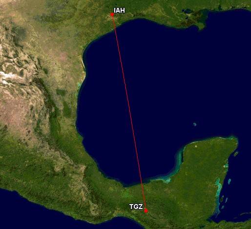 Houston to Tuxtla Gutiérrez route map