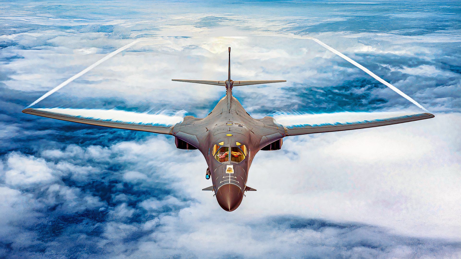 B-1B Lancer flying above the clouds.