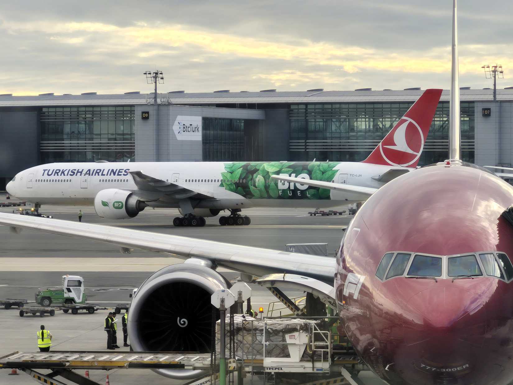 Turkish Airlines Boeing 777 in SAF livery and Qatar F1 Boeing 777