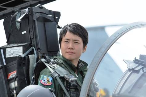 Japan Self Defense Forces pilot Misa Matsushima (松島美紗) seated in cockpit of fighter aircraft.
