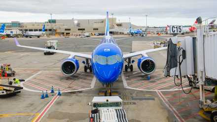 JetBlue A220 at the gate