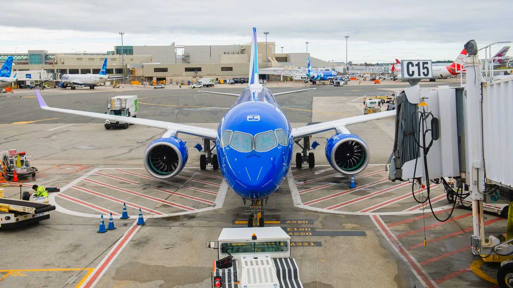 JetBlue A220 at the gate