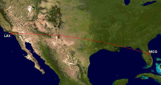 Los Angeles LAX to Orlando flight map