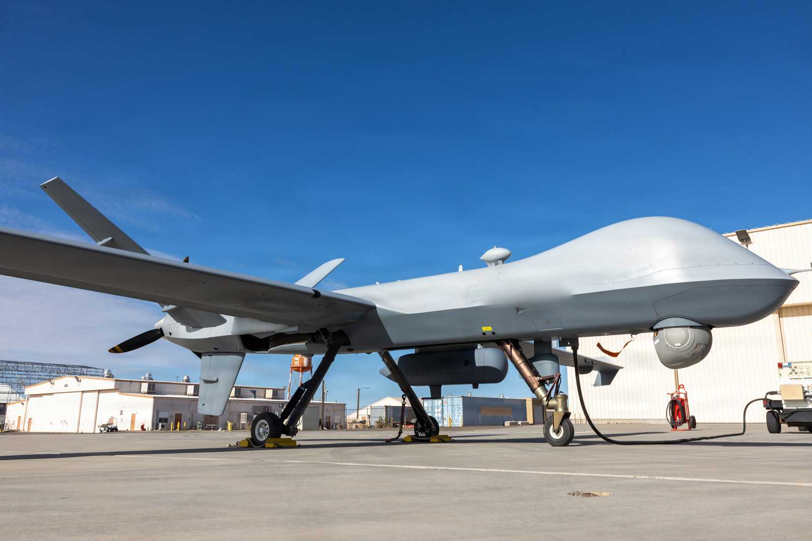 Marine Corps MQ-9A Reaper assigned to Marine Aviation Weapons and Tactics Squadron One (MAWTS-1) stages during an Unmanned Aerial System exercise