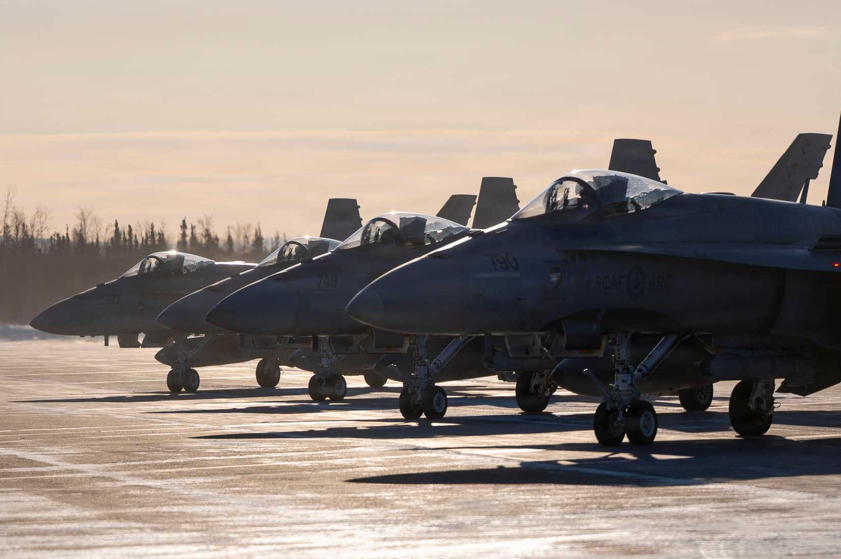Royal Canadian Air Force CF-18 Hornets assigned to the 425th Tactical Fighter Squadron prepare for takeoff during ARCTIC EDGE 26.