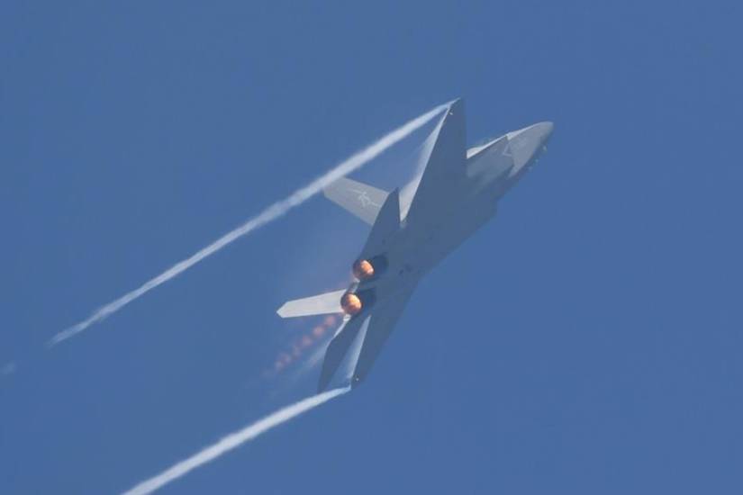 PLAAF J-35A performs and aerial demonstration in China.