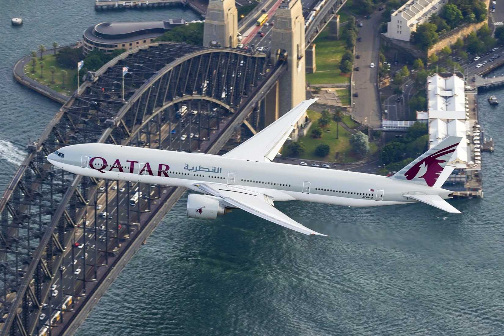 Qatar Airways Boeing 777-300ER over Sydney