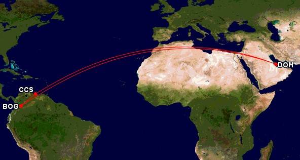 Qatar Airways new triange route to Bogota and Caracas