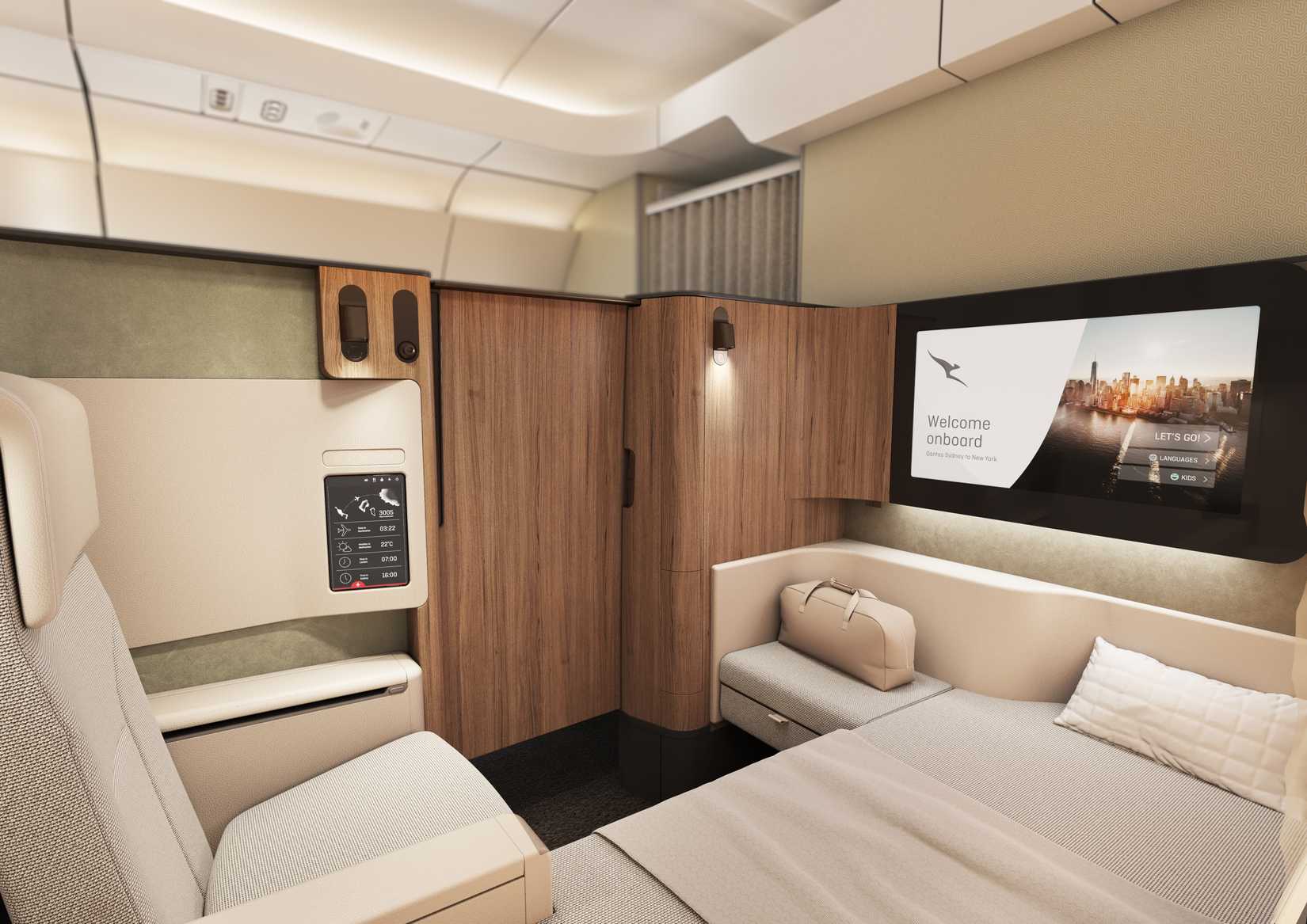 Qantas A350-1000ULR First Class Suite render