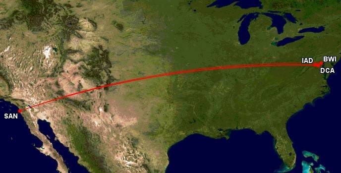 San Diego flights to Washington area