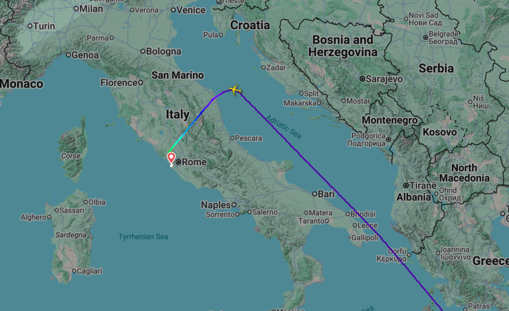 easyjet flightradar24 diversion rome