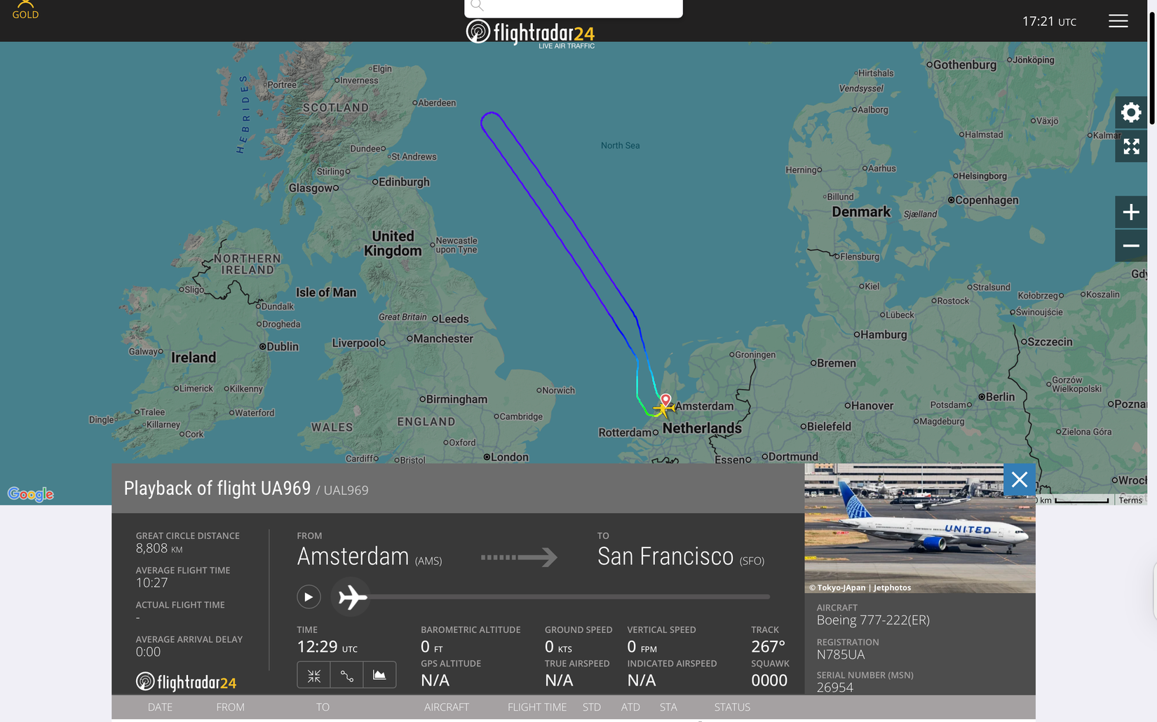 United 777 Diversion AMS