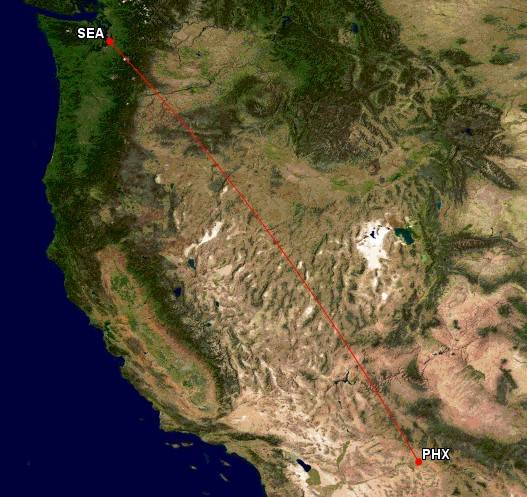 Flight route map from Seattle to Phoenix