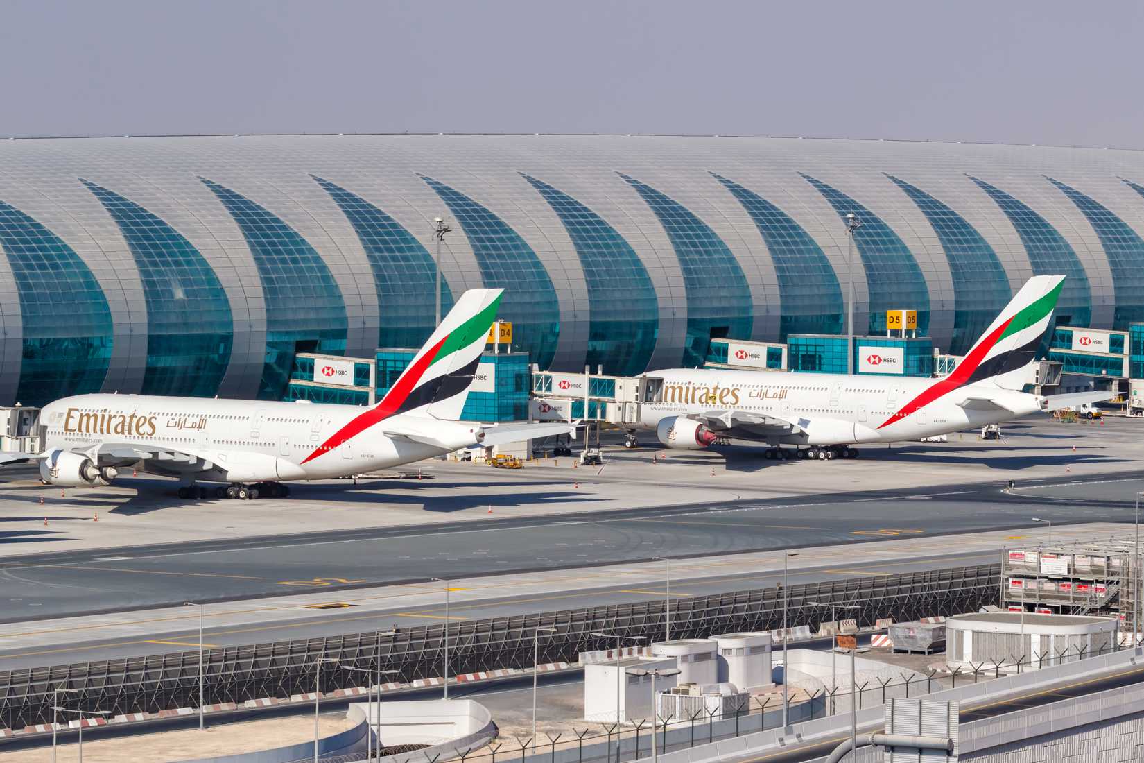 Emirates Airbus A380 aircraft at Dubai International Airport