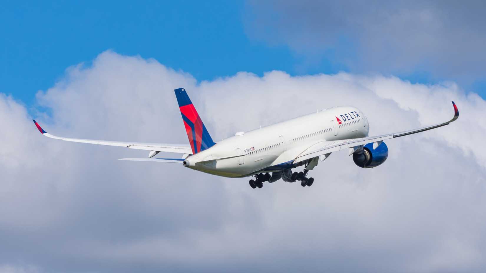 Amsterdam, Netherlands - April 21, 2024: Delta Air Lines Airbus A350-900 taking off from Amsterdam Schiphol Airport.