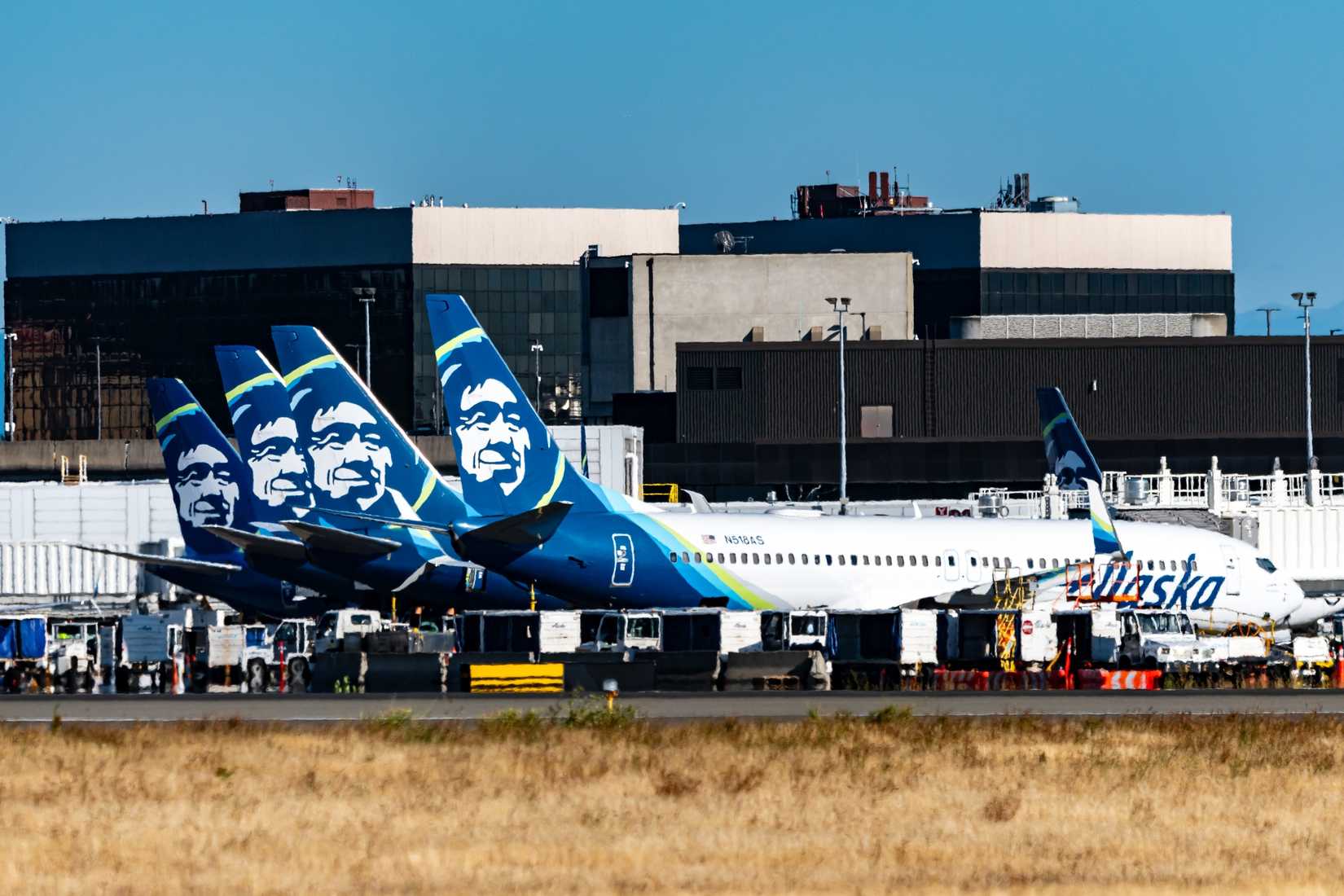 Alaska Airlines planes on apron at Seattle