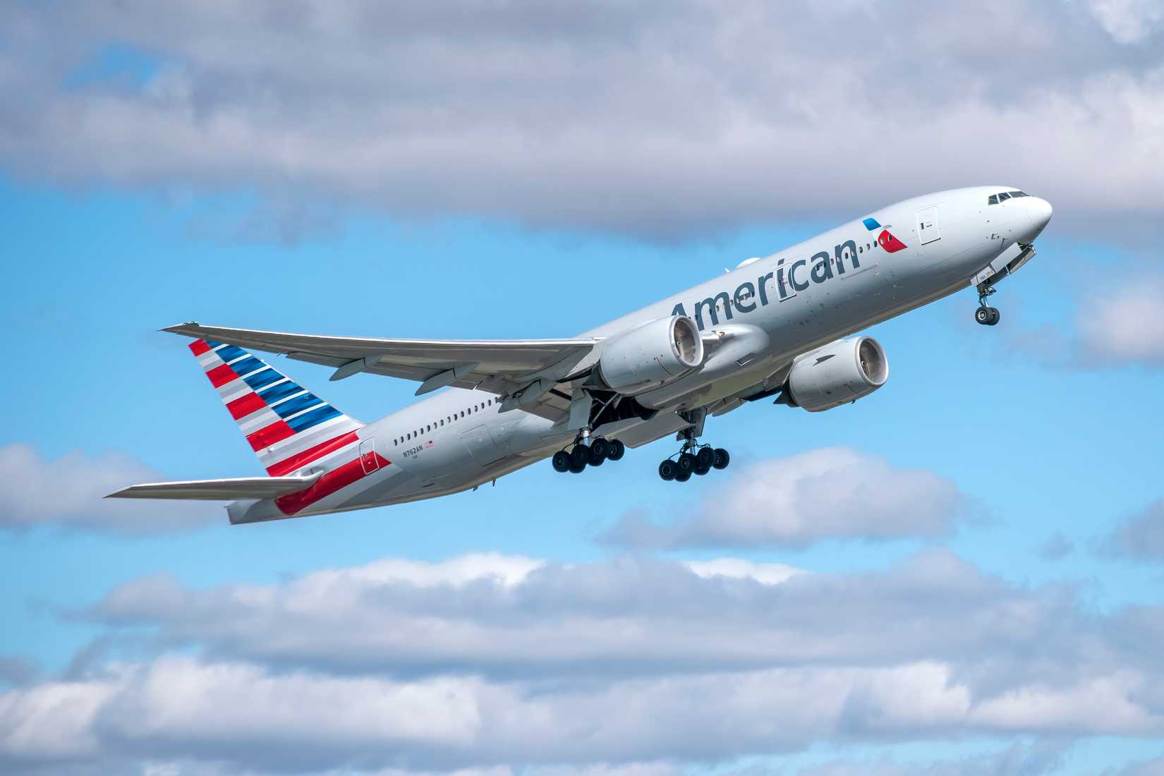 American Airlines Boeing 777-200ER departing from Madrid.