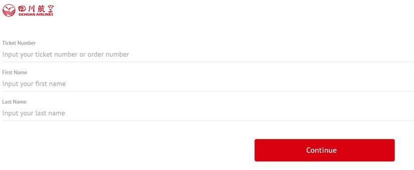 Sichuan Airlines Check In page
