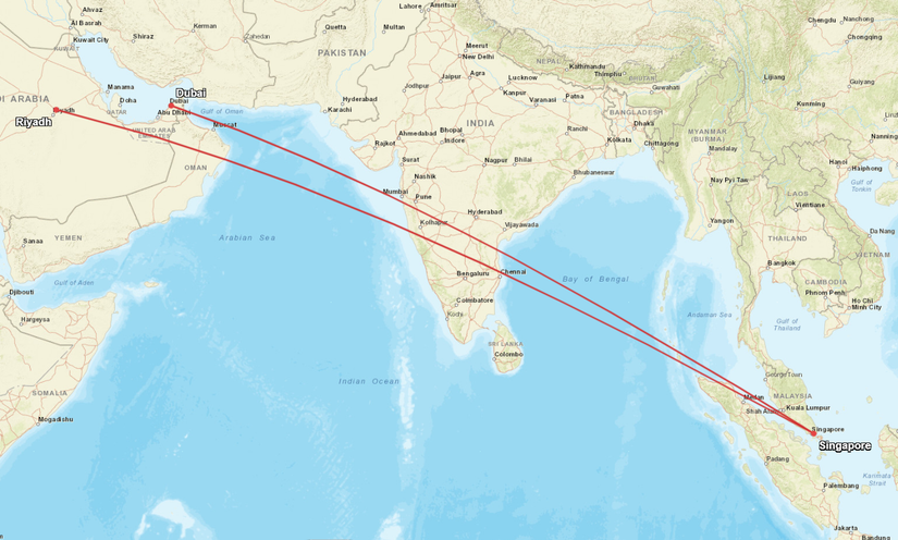 Singapore Airlines Middle East Routes Map
