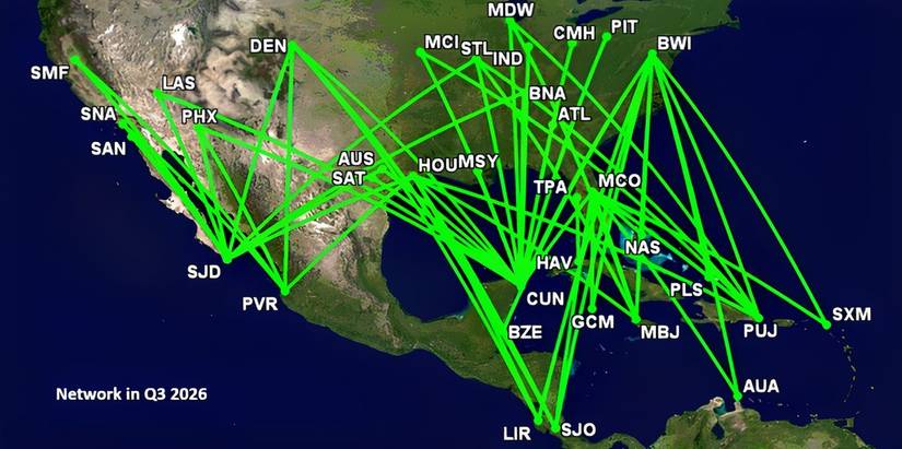 Southwest's international network Q3 2026