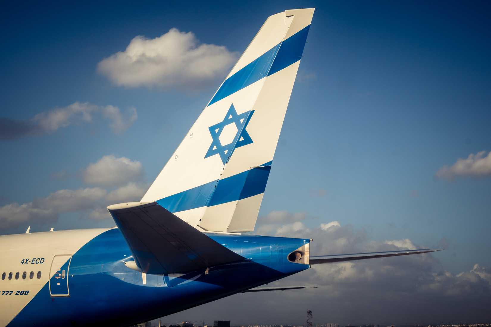 Tail flash of an El Al jet at Ben Gurion International Airport (TLV) in Tel Aviv.