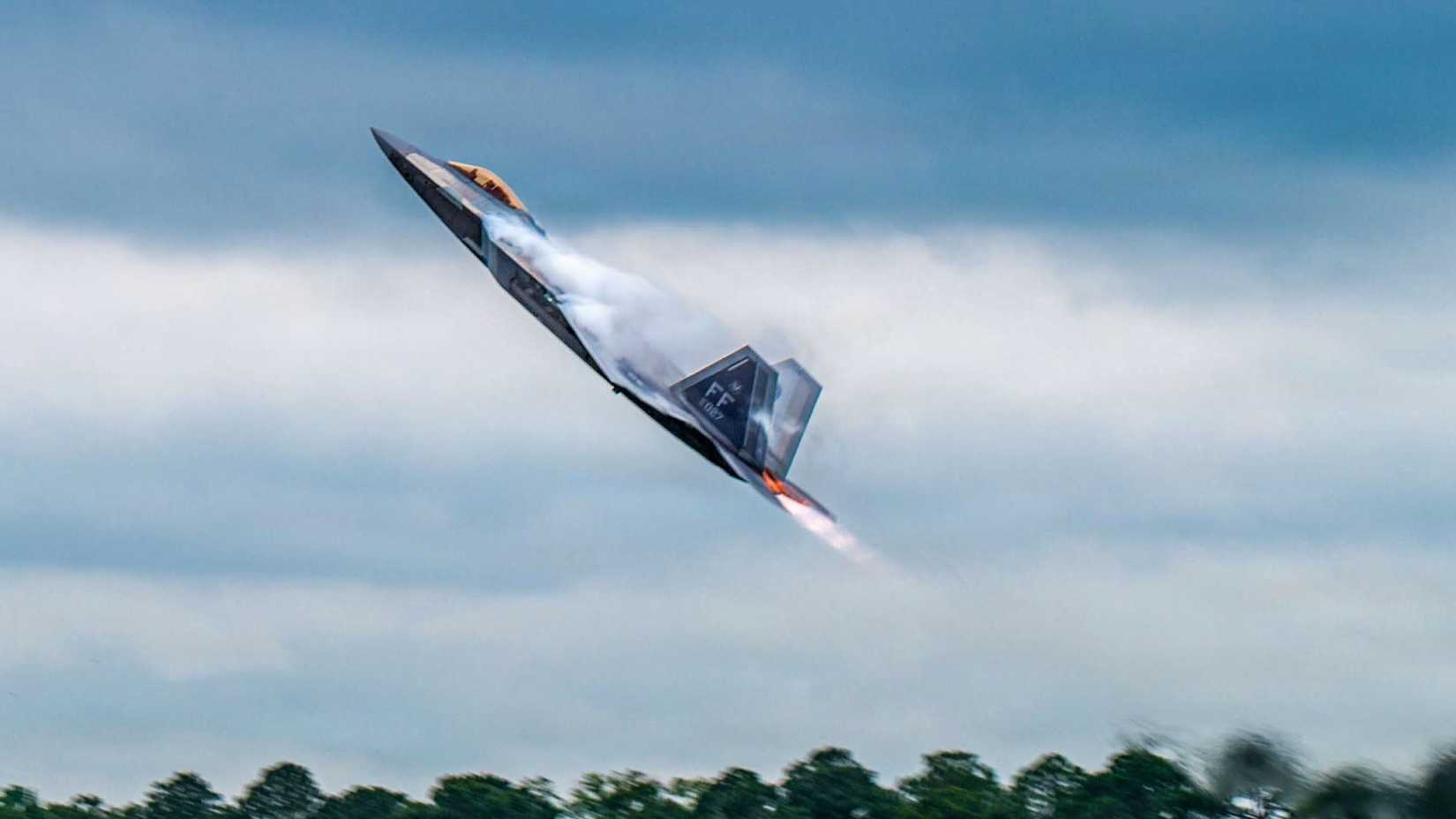 The F-22 Demonstration Team performs during a demonstration for Gathering of Eagles and National Security Forum participants at Maxwell Air Force Base, Alabama, May 6, 2026.