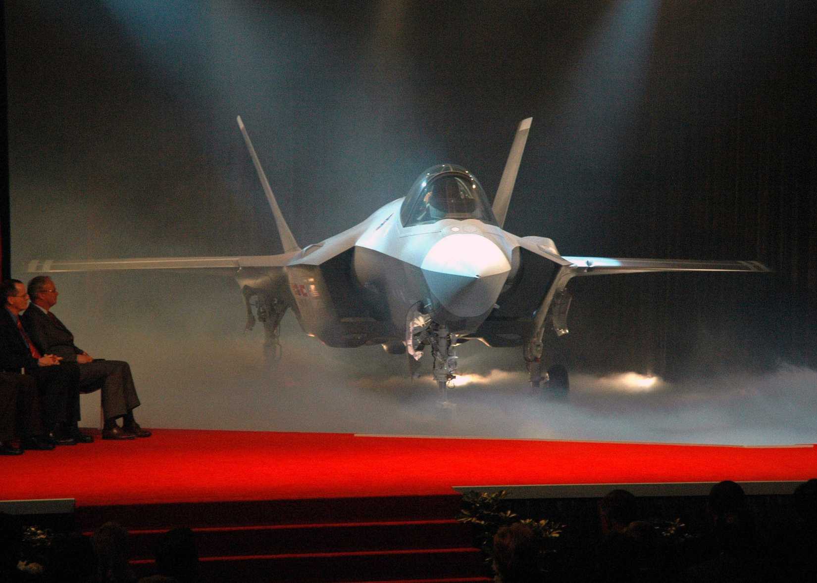 The F-35 Lighting II Joint Strike Fighter (JSF) aircraft is on display during the inaugural roll-out ceremony held at Lockheed Martin Corporation Facility.