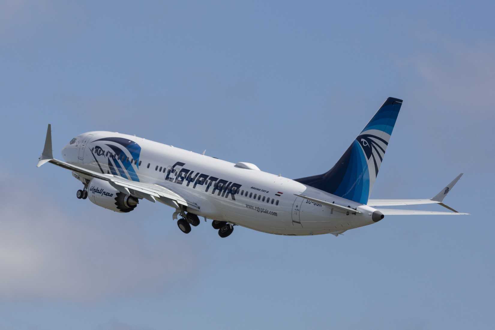 The first 737 MAX jet delivered to EgyptAir takes off.