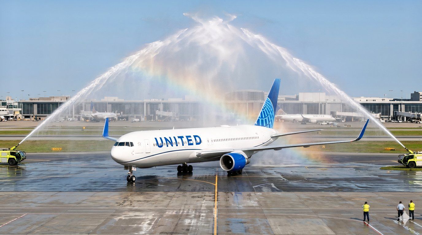 United Airlines 767 water arch mock up