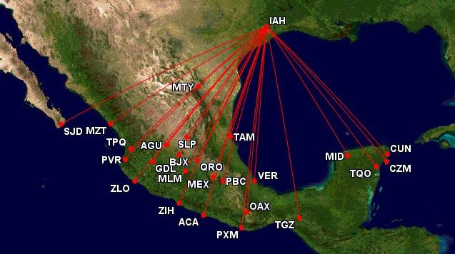 United Airlines Mexico routes from Houston IAH