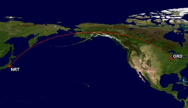 United Airlines ORD NRT 787-8 Route Map