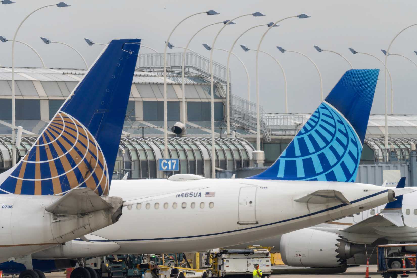 United Airlines tails at gate Chicago ORD