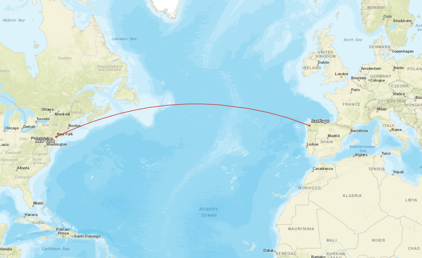 United Newark Santiago Route Map