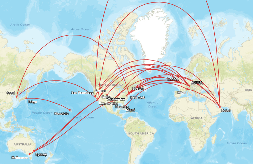 US A380 Routes Q3 2026